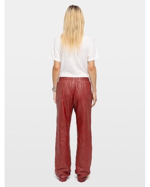 Zadig & Voltaire Red Pocha Crinkled Leather Trousers