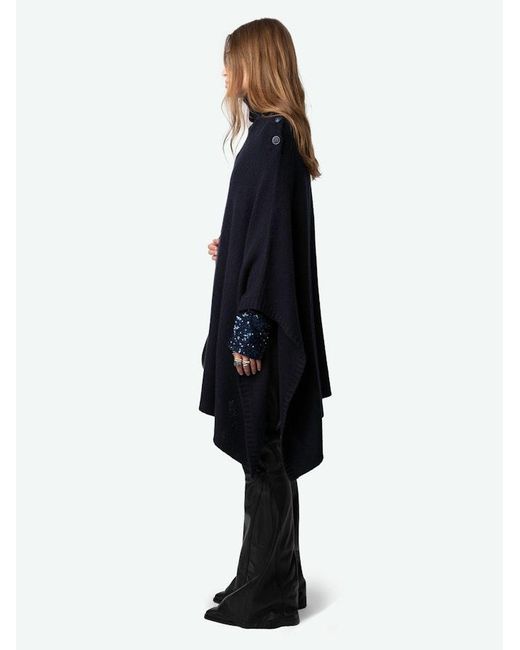 Zadig & Voltaire Black Palma Poncho 100% Cashmere