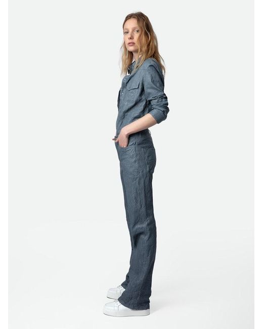 Zadig & Voltaire Blue Pistol Crinkled Leather Trousers