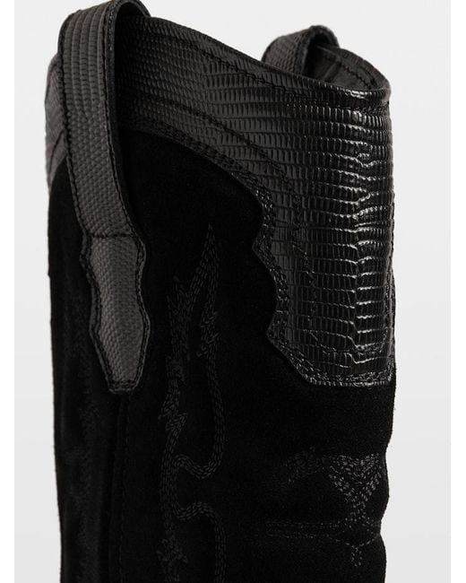 Zadig & Voltaire Black Tex Leather Western Boots