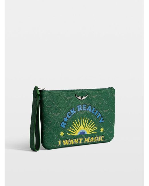 Zadig & Voltaire Green Z Pouch Monogram Tag Clutch