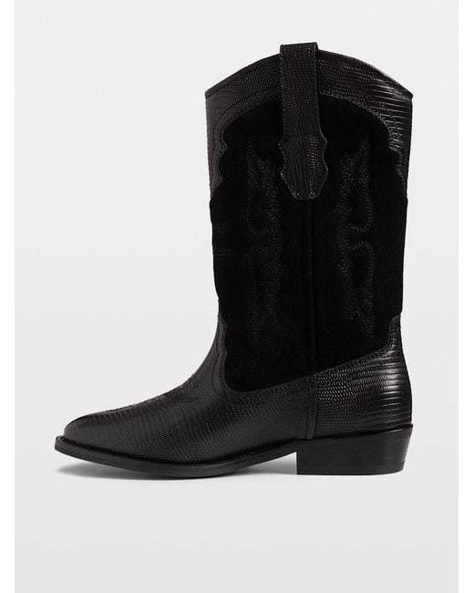 Zadig & Voltaire Black Tex Leather Western Boots