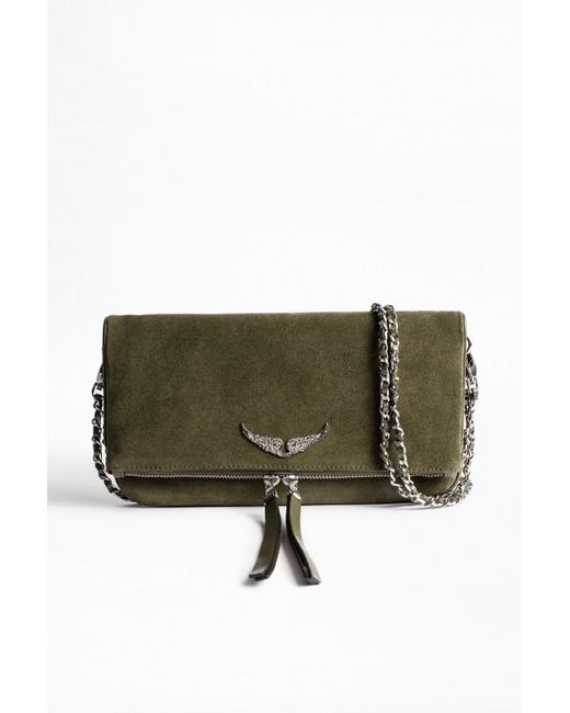 Zadig & Voltaire Green Rock Suede Patent Clutch