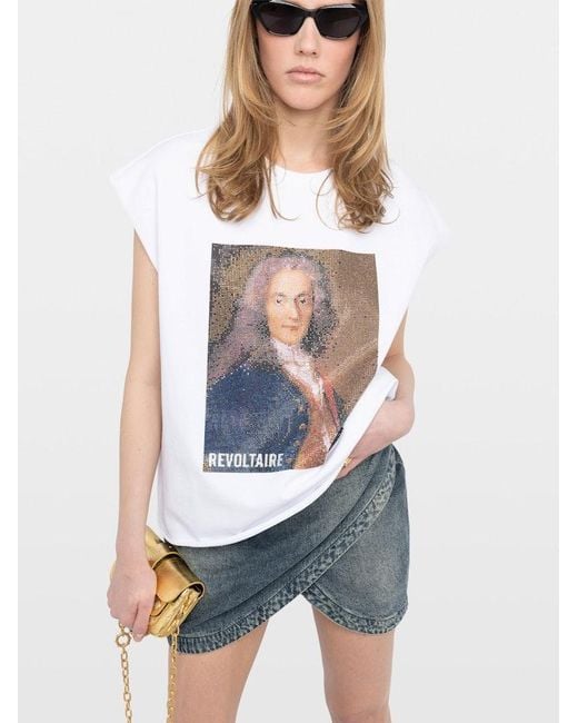 Zadig & Voltaire White Cloex Crystal Embellished Voltaire T-Shirt