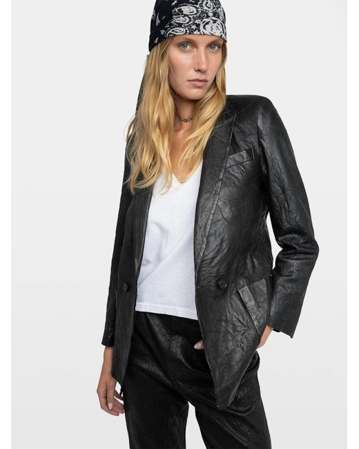 Zadig & Voltaire Black Volta Crinkled Leather Blazer