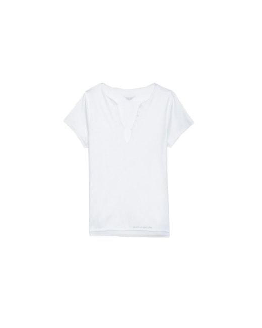 Zadig & Voltaire White Tuni Diamante Wings Henley T-shirt