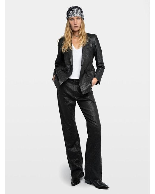 Zadig & Voltaire Black Volta Crinkled Leather Blazer
