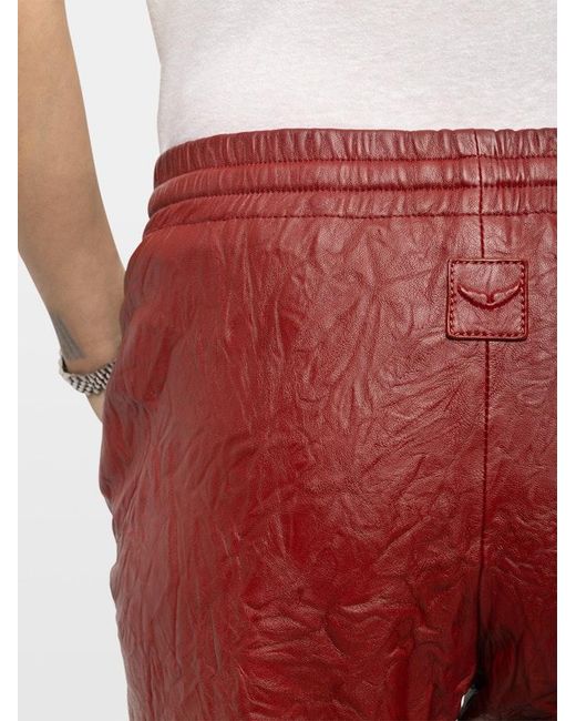 Zadig & Voltaire Red Pocha Crinkled Leather Trousers