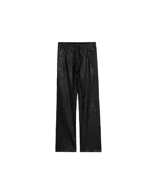 Zadig & Voltaire Black Pocha Crinkled Leather Trousers