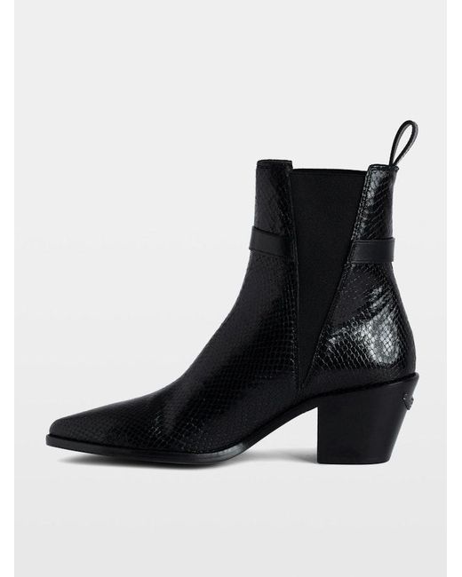 Zadig & Voltaire Black Tyler Python-Effect Leather Ankle Boots