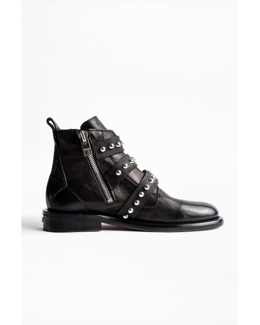 Zadig & Voltaire Laureen Buckle Studs Ankle Boots in Black - Lyst