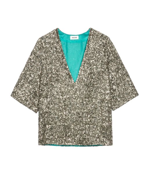 Zadig & Voltaire Gray Tytane Sequin Blouse