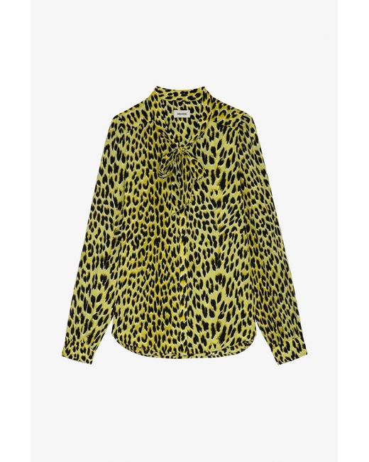 Zadig & Voltaire Green Taos Leopard Silk Blouse