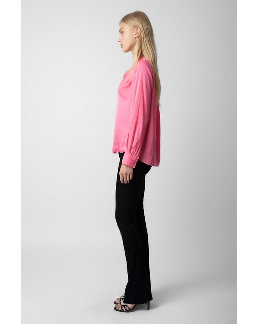 Zadig & Voltaire Pink Tink Emerald Satin Blouse