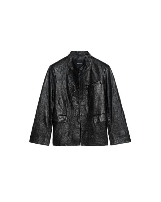 Zadig & Voltaire Black Veryn Creased Leather Blazer