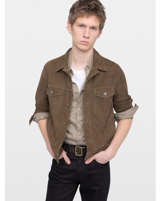 Zadig & Voltaire Brown Jacket Bases Suede Leather for men