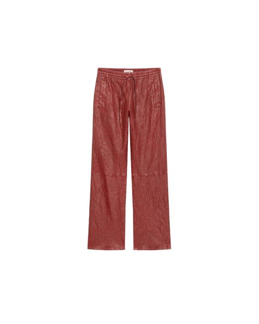 Zadig & Voltaire Red Pocha Crinkled Leather Trousers