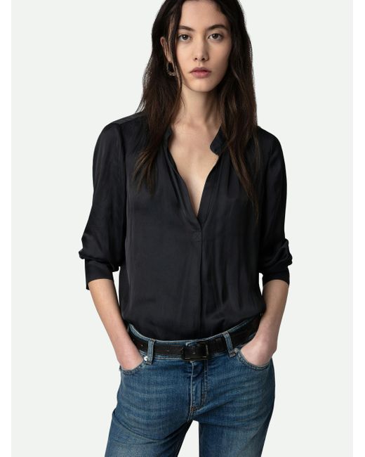 Zadig & Voltaire Black Tink Satin Tunic Blouse