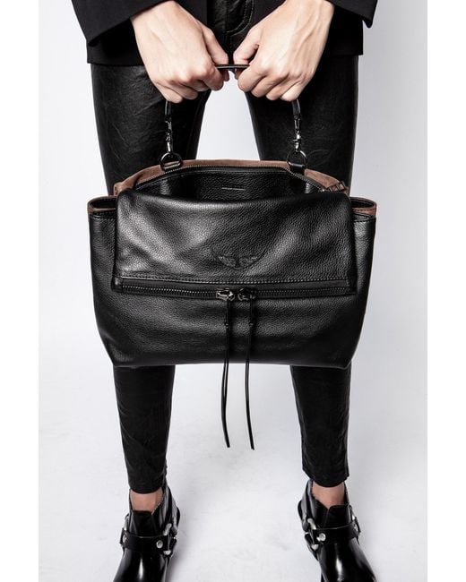 Zadig & Voltaire Twin's Zip Grained Suede Bag in Black | Lyst UK