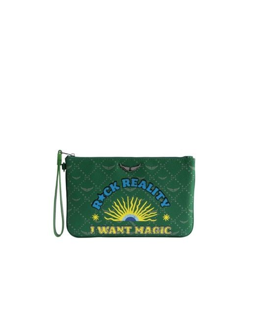 Zadig & Voltaire Green Z Pouch Monogram Tag Clutch