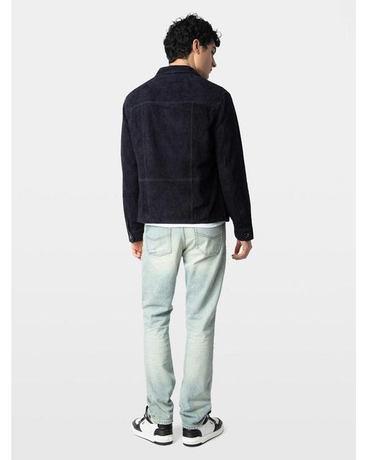 Zadig & Voltaire Blue Kuba Suede Leather Jacket for men