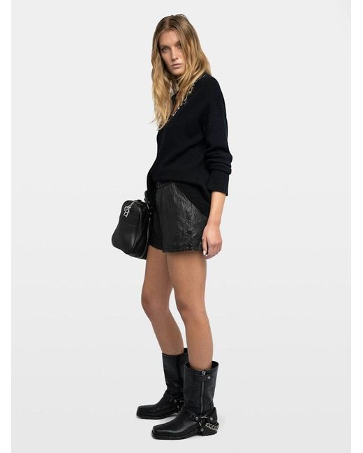 Zadig & Voltaire Black Pax Crinkled Leather Shorts