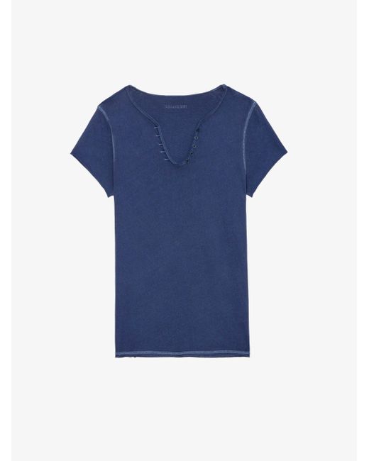 Zadig & Voltaire Blue Peace & Love Wings Henley T-shirt