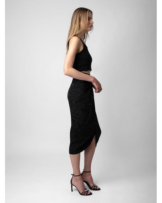 Zadig & Voltaire Black Jamelia Logo Text-Print Silk Midi Skirt