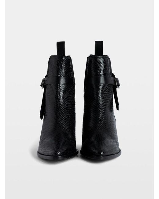 Zadig & Voltaire Black Tyler Python-Effect Leather Ankle Boots