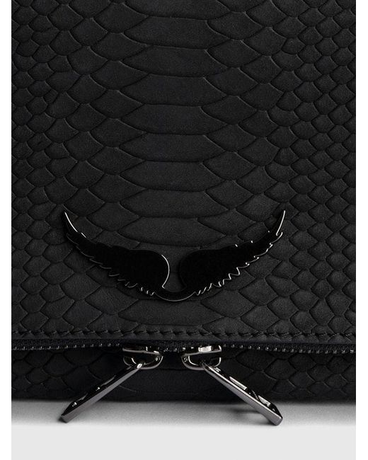 Zadig & Voltaire Black Rock Python-Embossed Wing-Embellished Leather Clutch