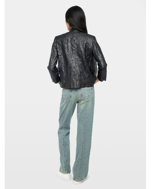 Zadig & Voltaire Black Veryn Creased Leather Blazer