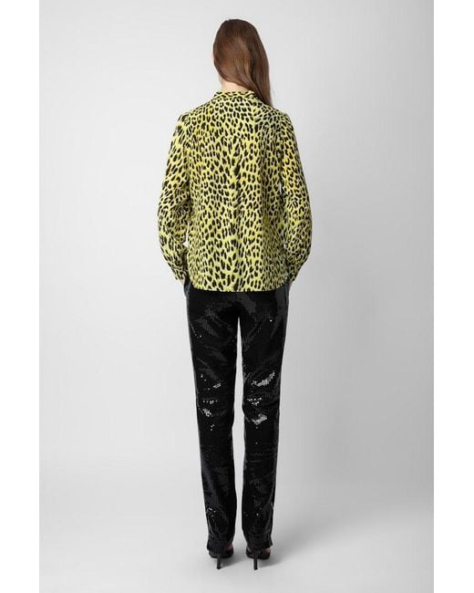 Zadig & Voltaire Green Taos Leopard Silk Blouse