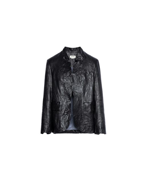 Zadig & Voltaire Black Verys Blazer Crinkled Leather