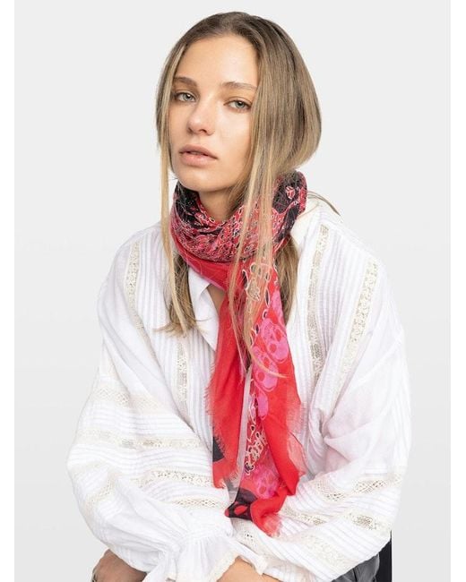 Zadig & Voltaire Pink Kerry Garden Skull-Print Scarf