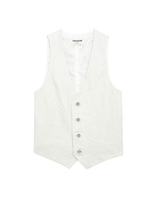 Zadig & Voltaire White Emilie Crinkled Leather Waistcoat