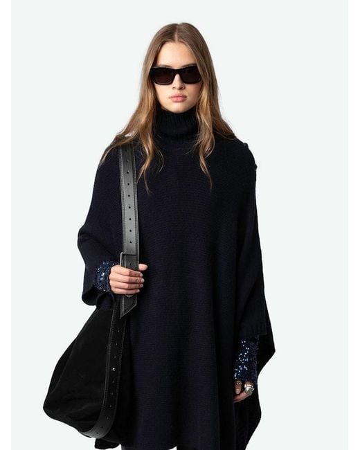 Zadig & Voltaire Black Palma Poncho 100% Cashmere