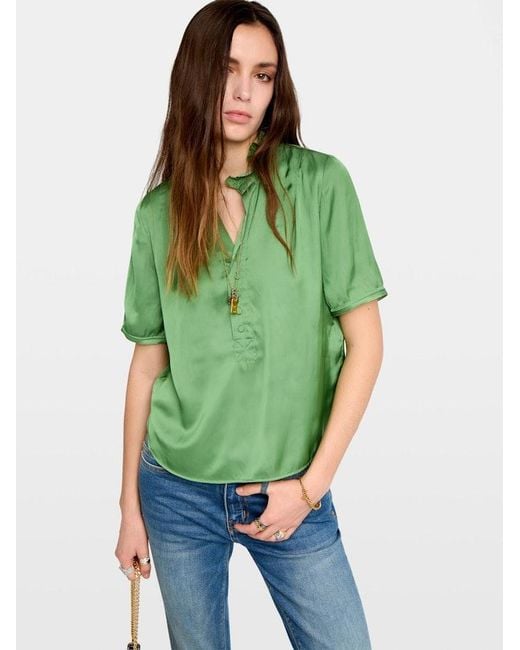 Zadig & Voltaire Green Topher Satin Top