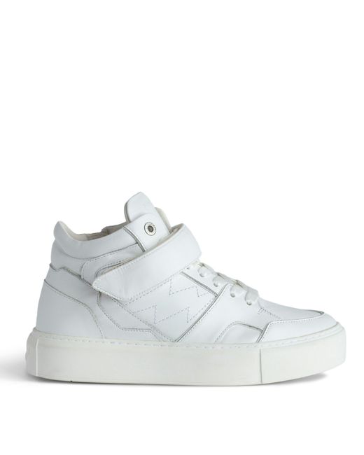 Zadig & Voltaire White Flash Logo-embroidered Leather Mid-sole Trainers