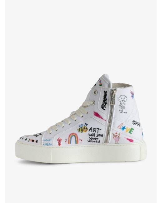 Zadig & Voltaire White High Flash Graphic-print Canvas High-top Trainers