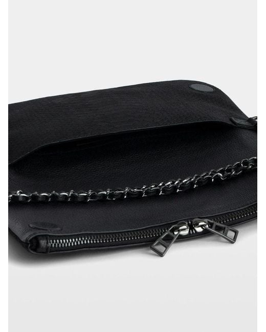 Zadig & Voltaire Black Rock Python-Embossed Wing-Embellished Leather Clutch