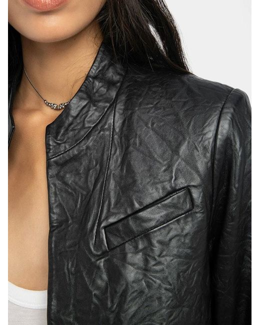 Zadig & Voltaire Black Veryn Creased Leather Blazer