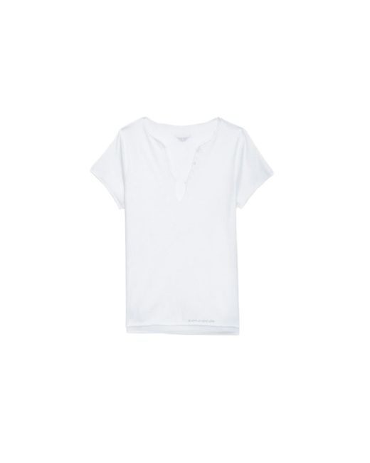 Zadig & Voltaire White Tuni Diamante Wings Henley T-shirt
