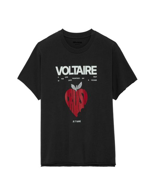 Camiseta de algodón gris oscuro con detalles de estrás Zadig & Voltaire de color Black