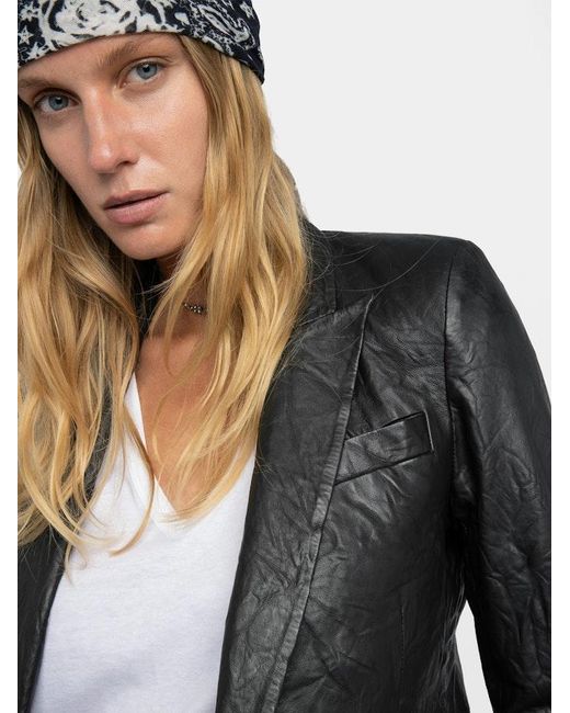 Zadig & Voltaire Black Volta Crinkled Leather Blazer