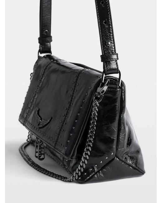Zadig & Voltaire Black Rocky Ii Vintage Patent Studs Bag