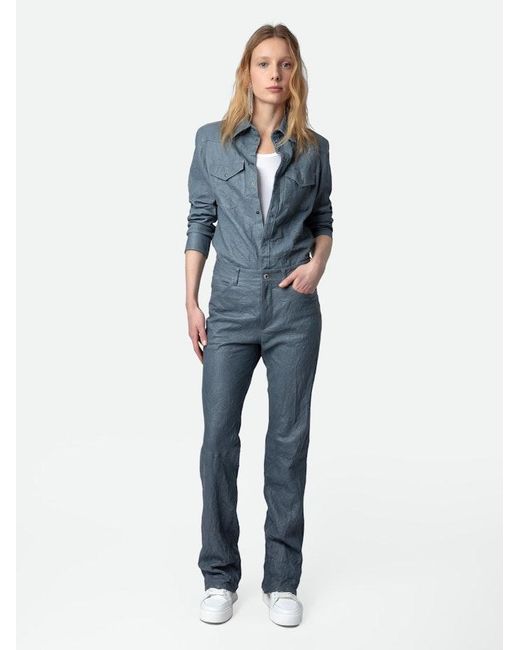 Zadig & Voltaire Blue Pistol Crinkled Leather Trousers