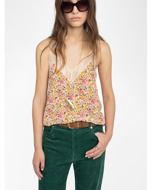 Zadig & Voltaire White Christy Floral Sleeveless Top With Embroidered Wings