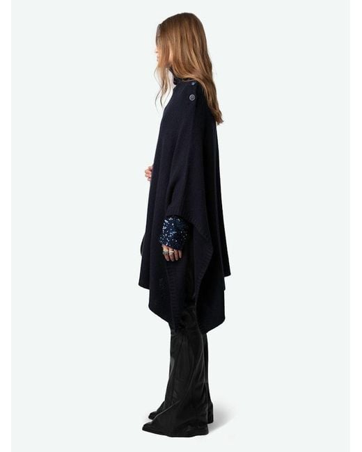 Zadig & Voltaire Black Palma Poncho 100% Cashmere