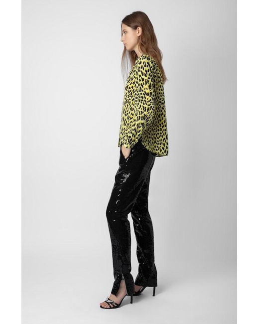 Zadig & Voltaire Green Taos Leopard Silk Blouse