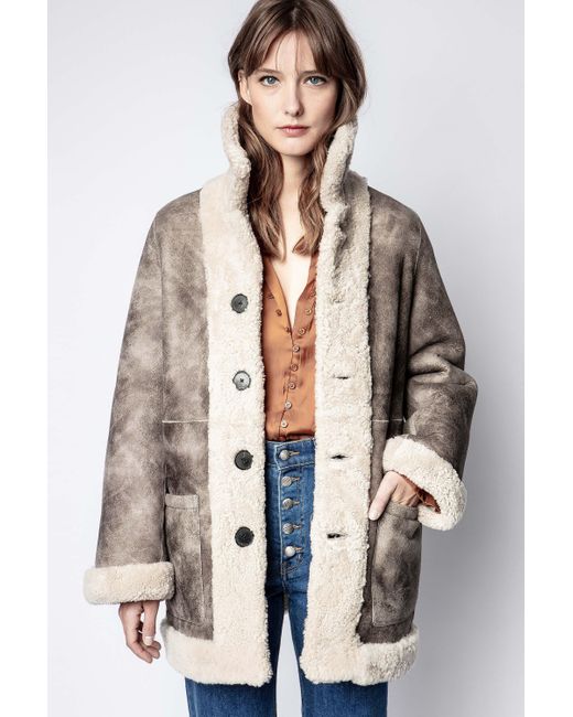 Zadig & Voltaire Magdas Reversible Shearling Coat in Beige (Natural) - Lyst
